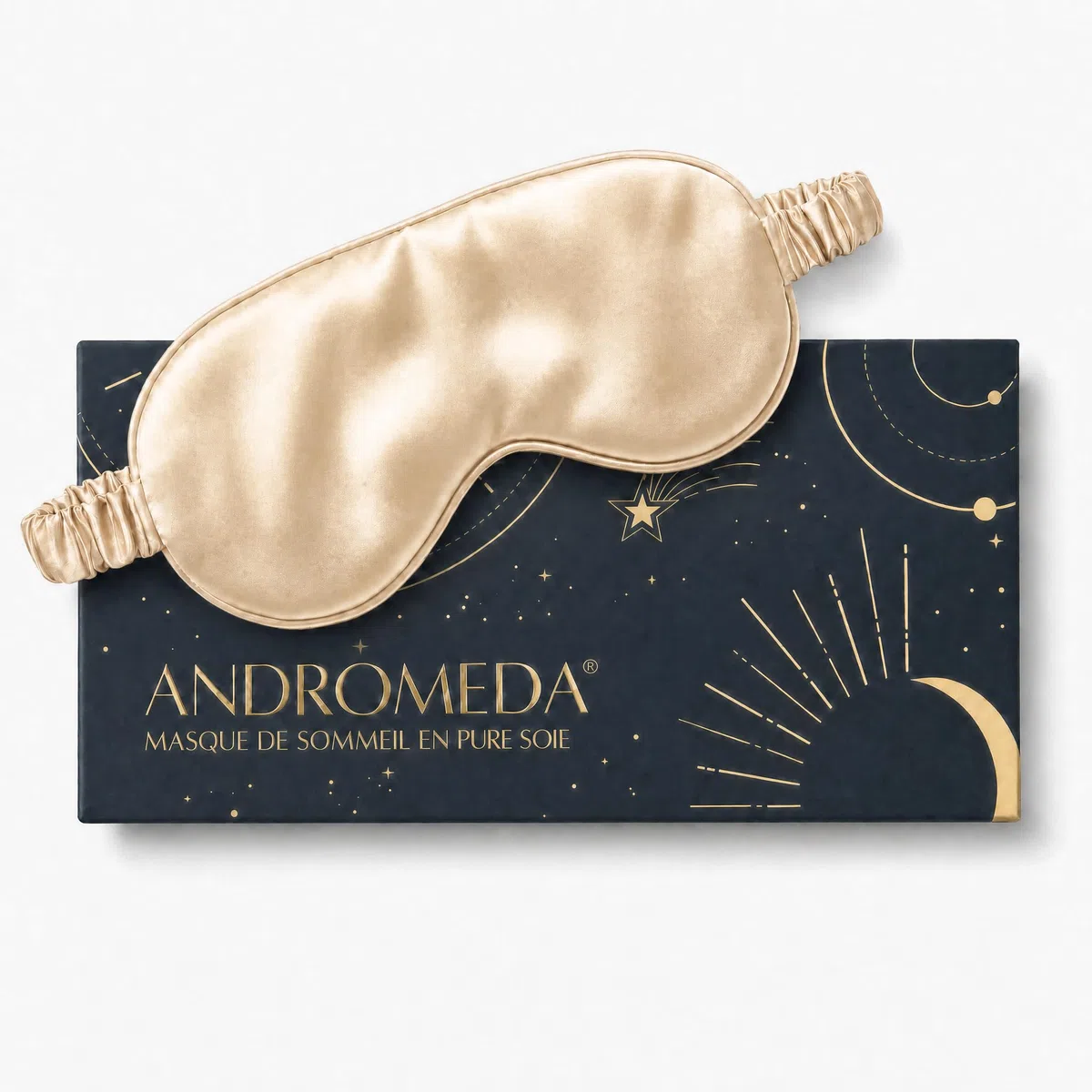 Andromeda 100% organiczny naturalny jedwab maska do spania | Opaska nocna zaciemniająca chroniąca oczy przed światłem, zaciemnienie do spania w podróży, prezent dla kobiet i mężczyzn, szampański