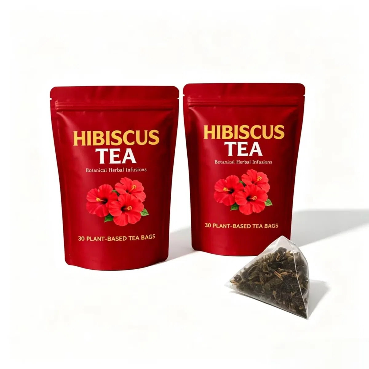 Herbata Hibiskusowa – Mieszanka Kwiatowa Bez Kofeiny, 30 torebek | Całe kwiaty hibiskusa. Tarta, owocowy smak. Głęboki rubinowy kolor. Parzyć na gorąco lub na zimno